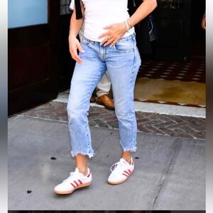 R13 straight leg cropped frayed hem Jeans